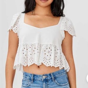 American Eagle Outfitters White Eyelet Blouse
